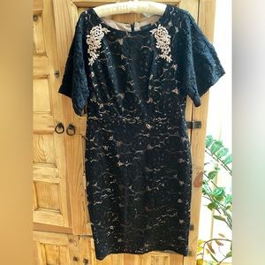 Adrianna Papell After Five/ Cocktail Dress - Black lace over nude - Size 12